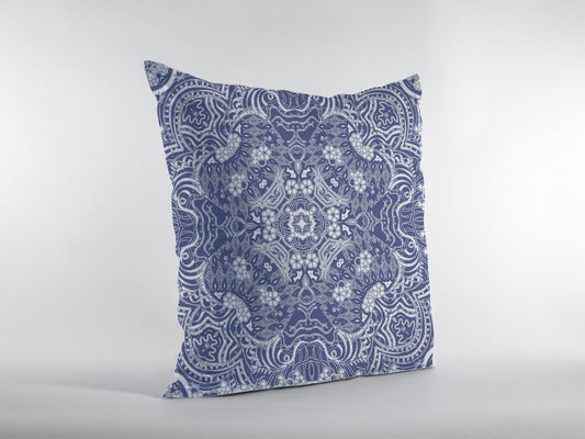 20” Indigo White Boho Ornate Suede Throw Pillow