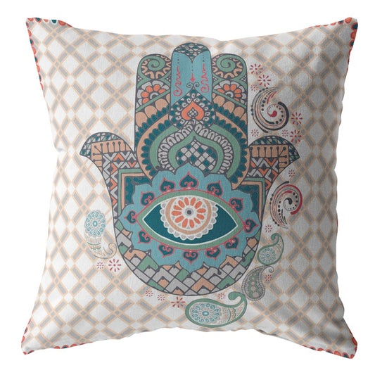 20” Blue Gray Hamsa Boho Suede Throw Pillow