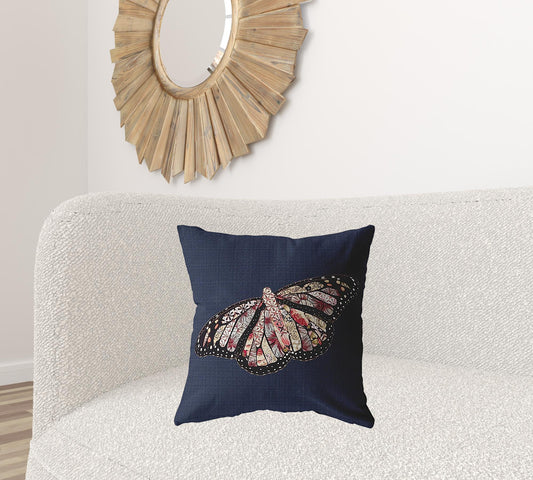 20" Denim Blue Butterfly Suede Throw Pillow