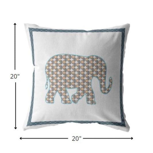 20” Gold White Elephant Boho Suede Throw Pillow