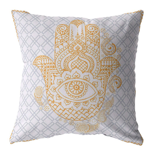 20” Gold Gray Hamsa Boho Suede Throw Pillow