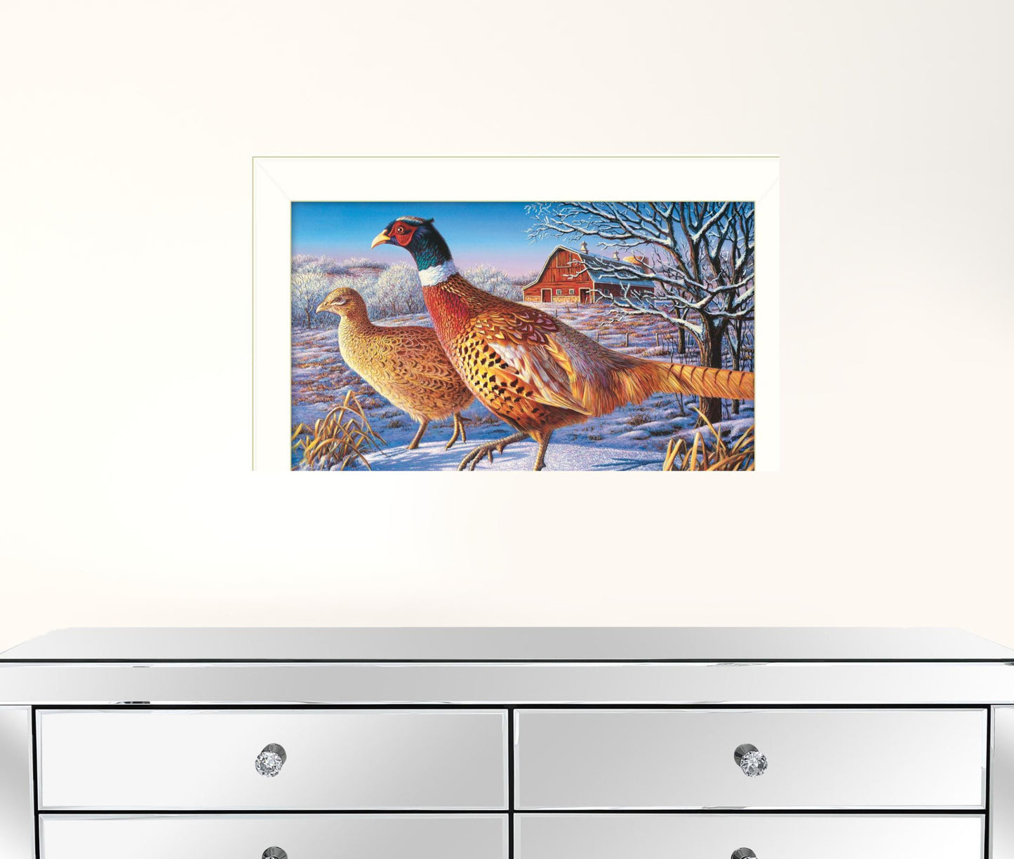 Frosty Morning Ringnecks 2 White Framed Print Wall Art