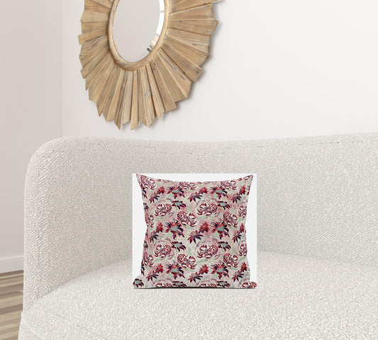 16" Red White Roses Zippered Suede Throw Pillow