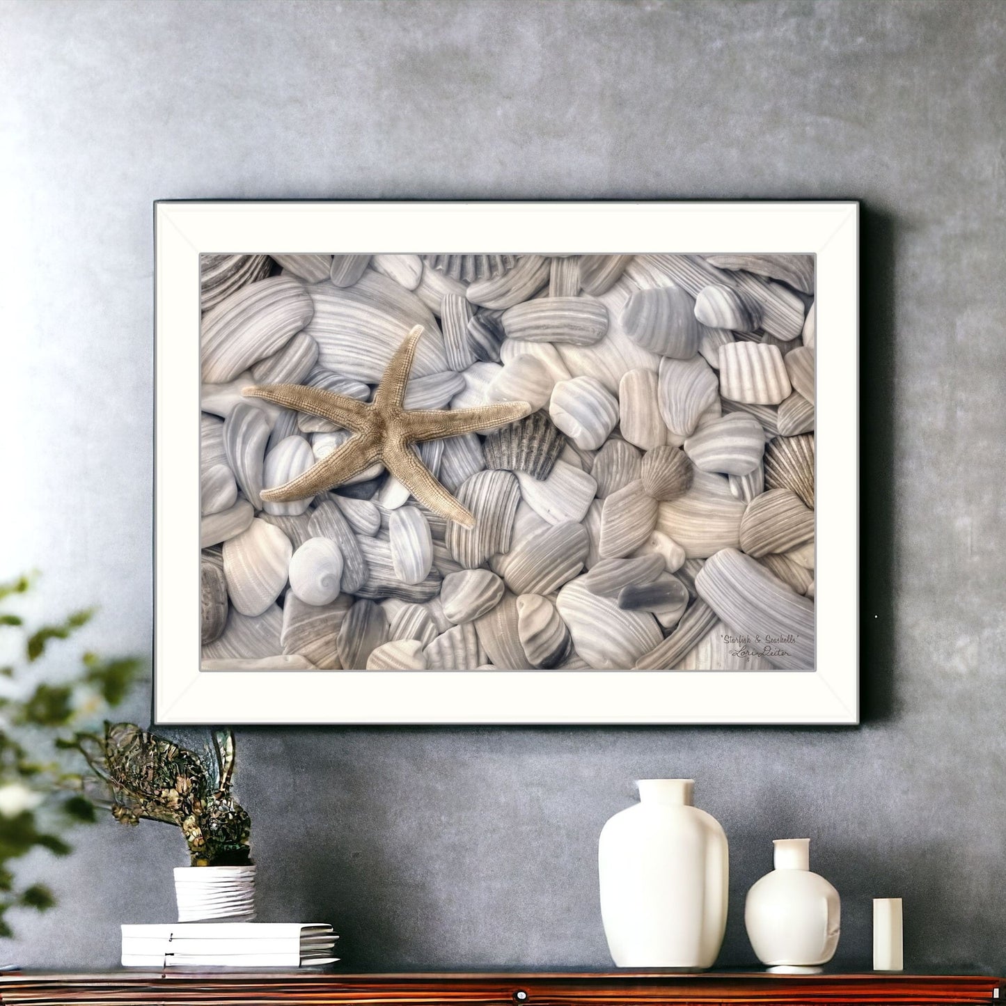 Starfish And Seashell 2 White Framed Print Wall Art