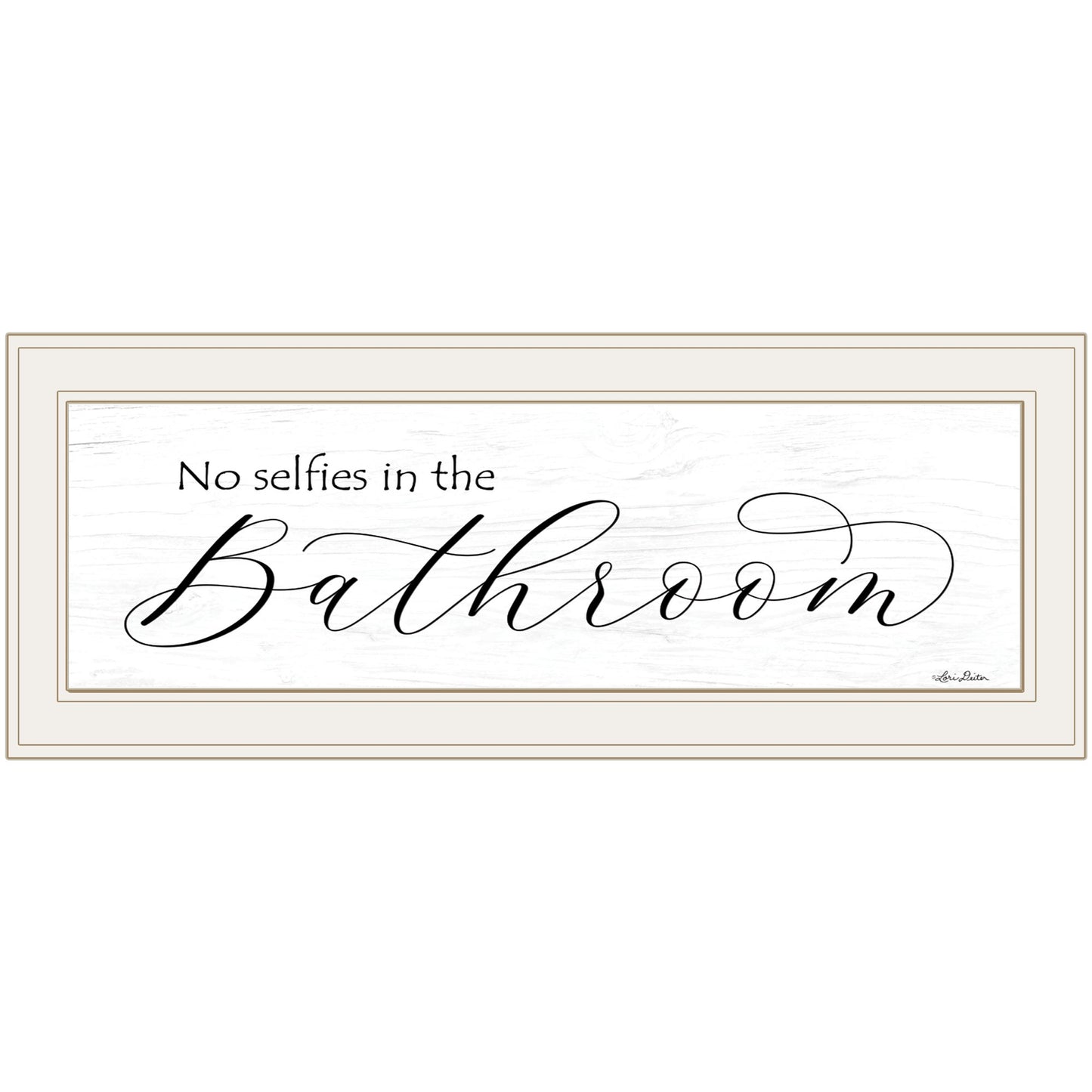 No Selfies In The Bathroom 1 White Framed Print Wall Art
