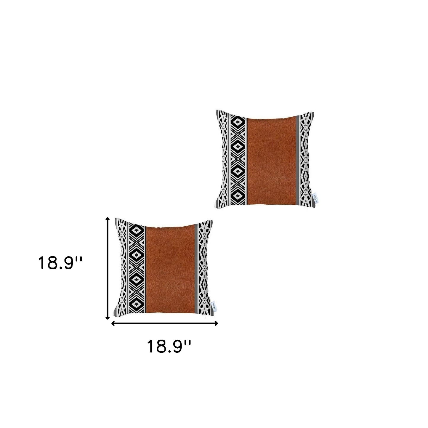 Set Of Two 18" X 18" Brown Geometric Zippered Handmade Faux Leather Throw Pillow