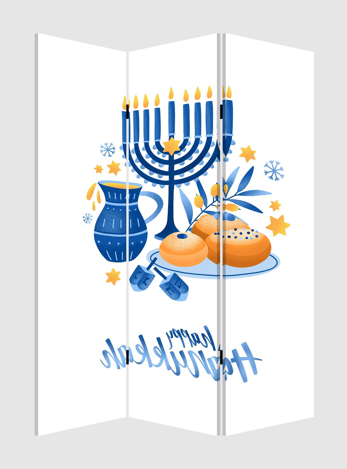 Celebratory Hanukkah Three Panel Room Divider Screen