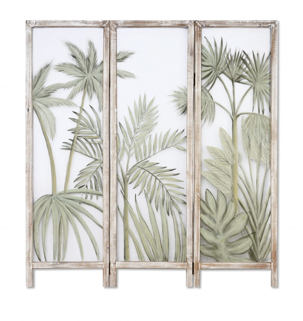 Earthy Opaque Palms Three Panel Room Divider Screen