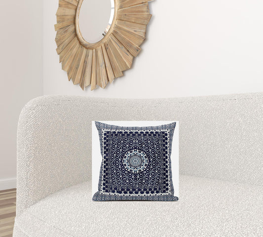 16” Indigo Blue Holy Floral Zippered Suede Throw Pillow