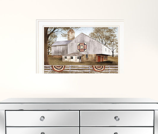 American Star Quilt Block Barn 1 White Framed Print Wall Art