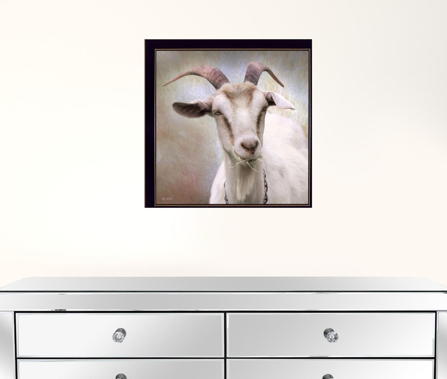 Up Close Goat Black Framed Print Wall Art