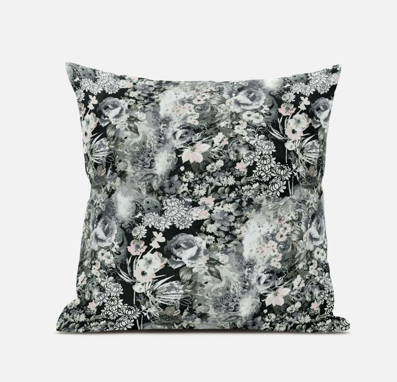 16" Gray White Springtime Zippered Suede Throw Pillow