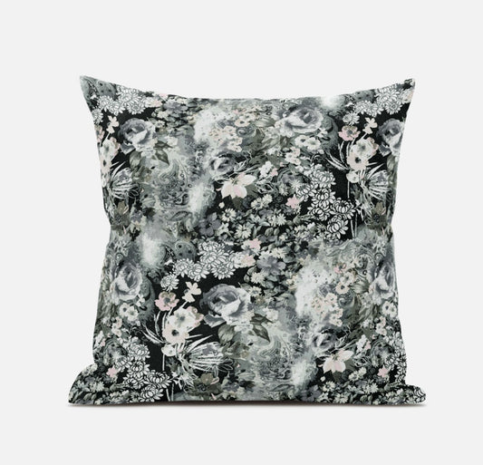 16" Gray White Springtime Zippered Suede Throw Pillow