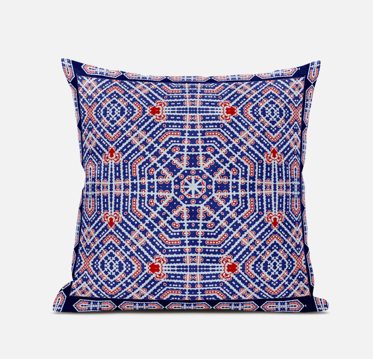 16” Blue Red Geostar Zippered Suede Throw Pillow