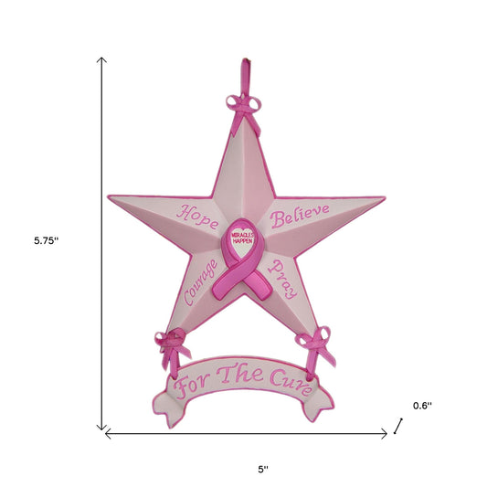 Set of Six Star Shaped Breast Cancer Awareness Christmas Ornaments