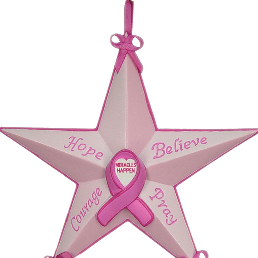 Set of Six Star Shaped Breast Cancer Awareness Christmas Ornaments