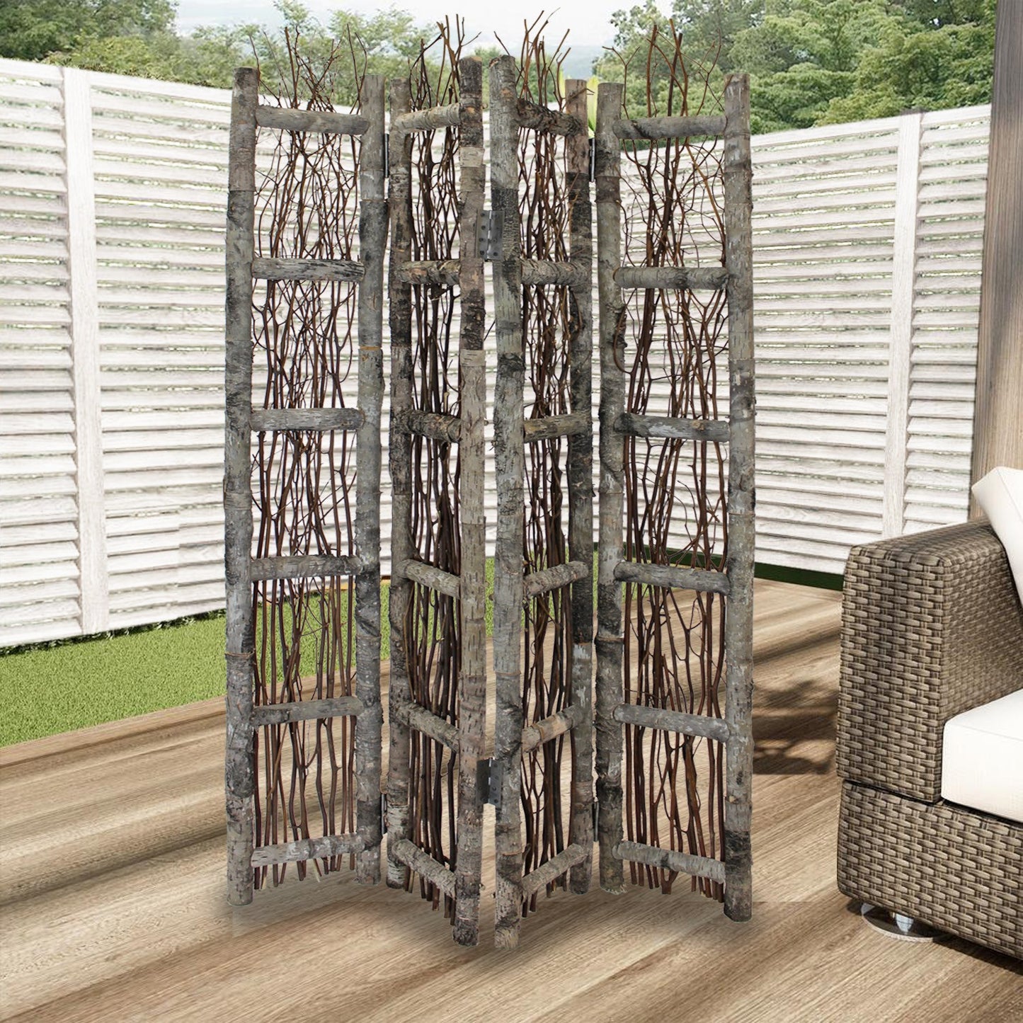 Earthy Birch and Twig Four Panel Room Divider Screen