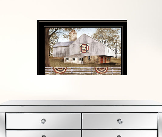 American Star Quilt Block Barn 2 Black Framed Print Wall Art