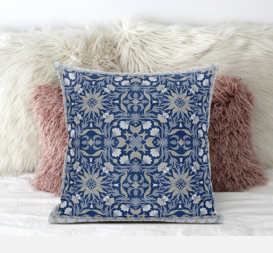 16” Blue Gray Paisley Zippered Suede Throw Pillow