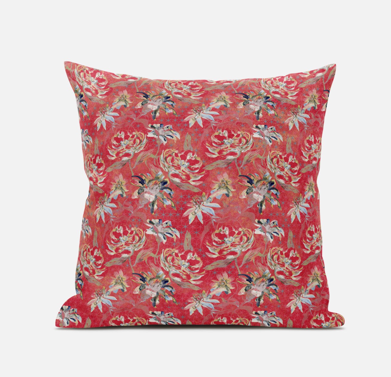 16" Salmon Red Roses Zippered Suede Throw Pillow