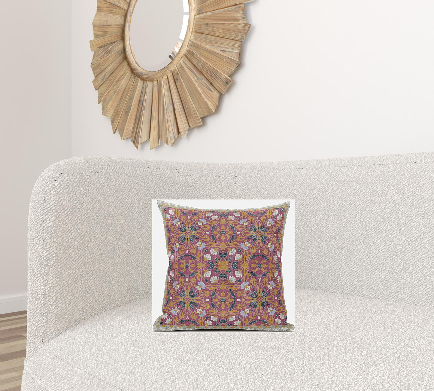 16” Magenta Orange Paisley Zippered Suede Throw Pillow