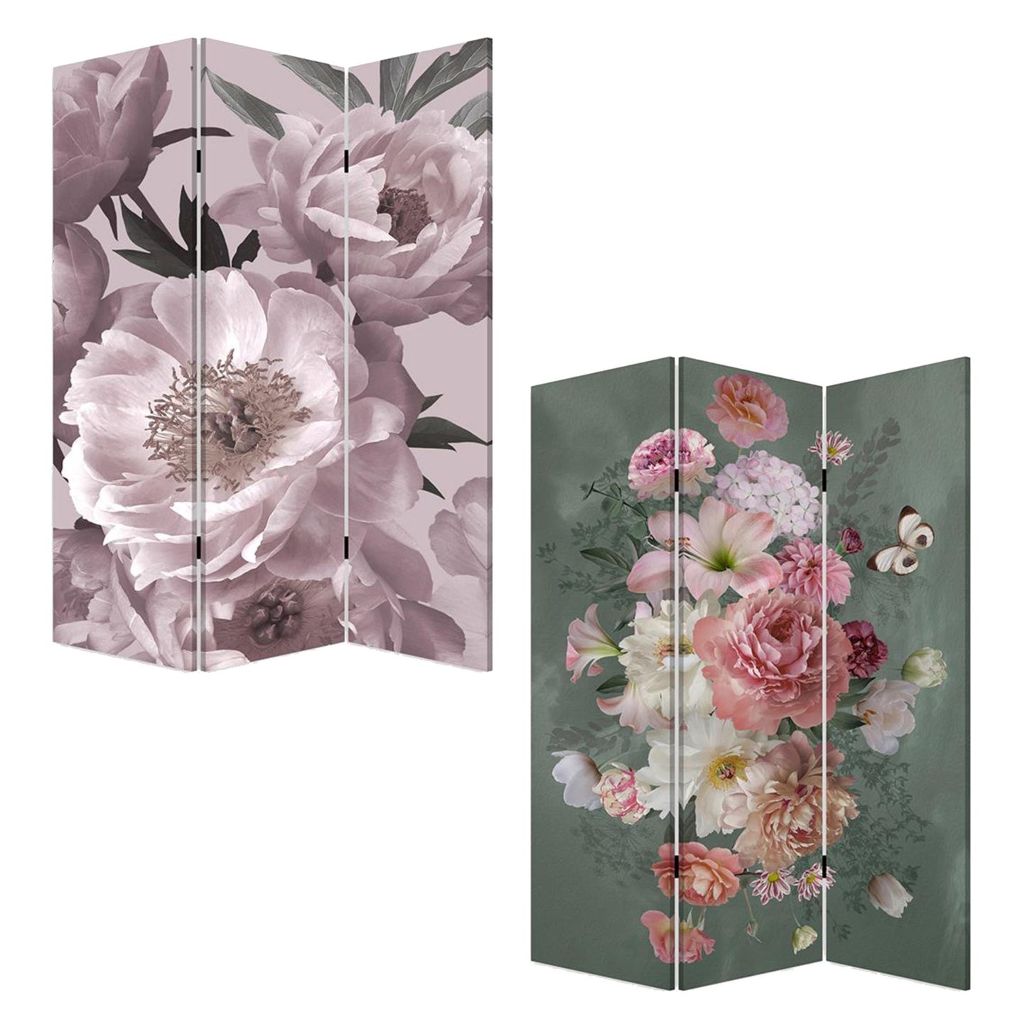 Romantic Floral Three Panel Room Divider Screen