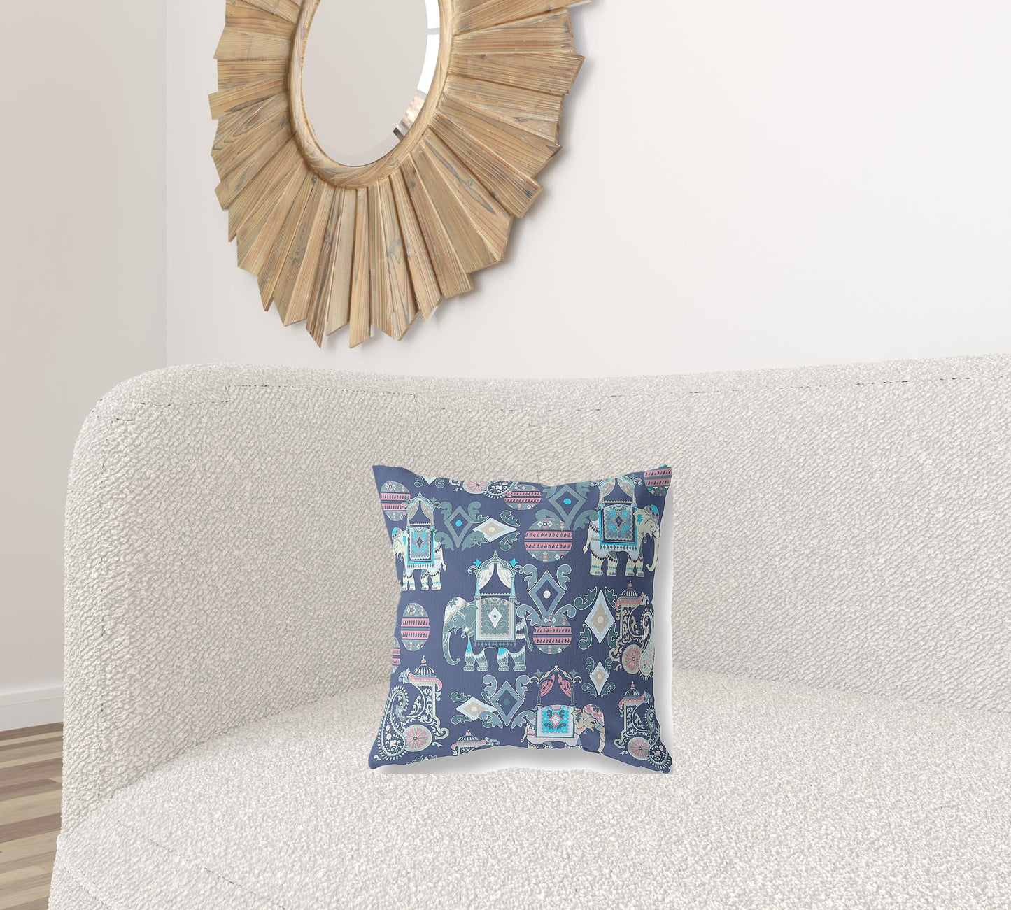 16" X 16" Blue And Gray Paisley Zippered Suede Throw Pillow