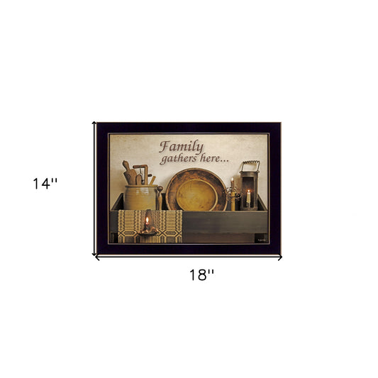 Family Gather Here 1 Black Framed Print Kitchen Wall Art