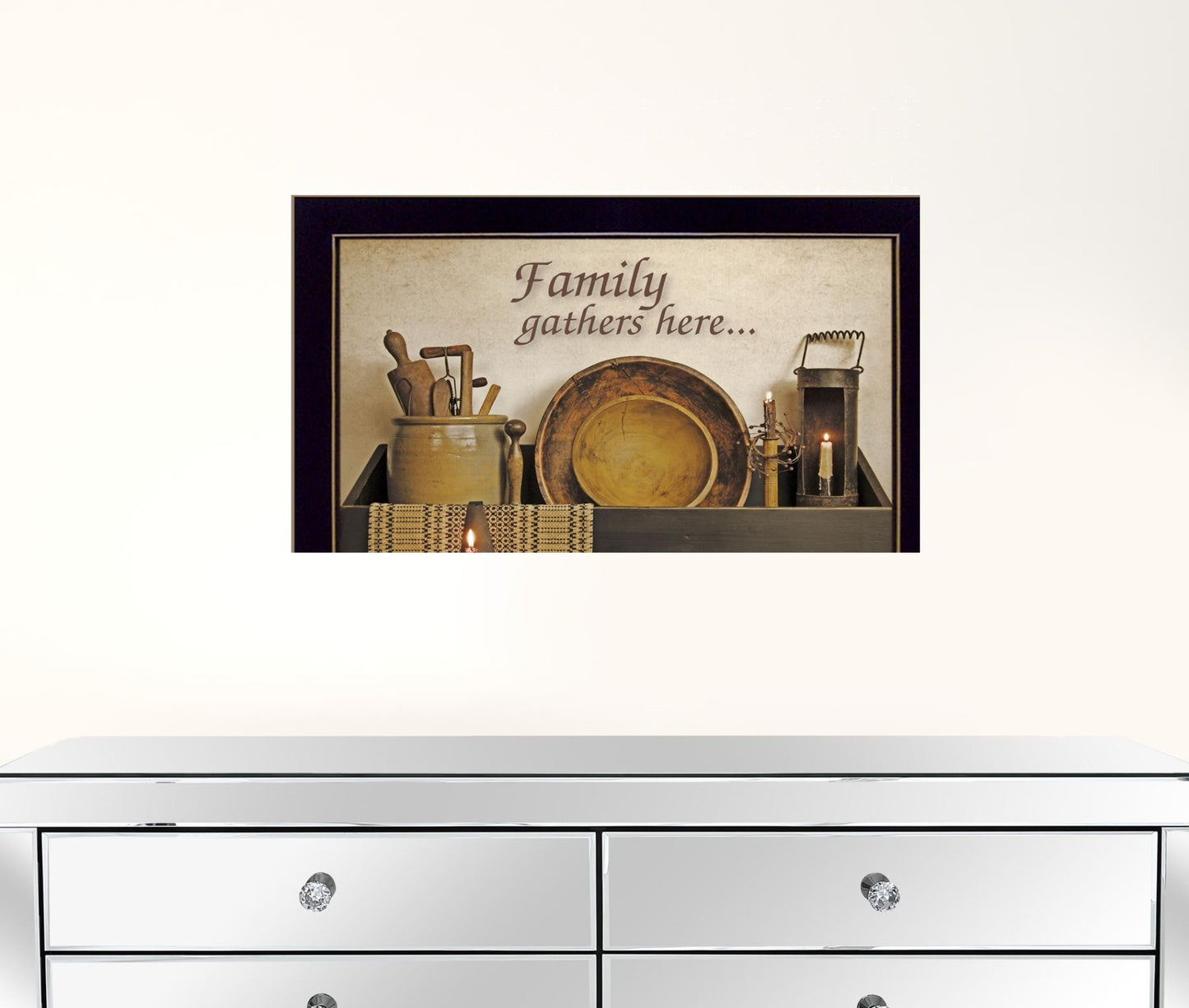 Family Gather Here 1 Black Framed Print Kitchen Wall Art