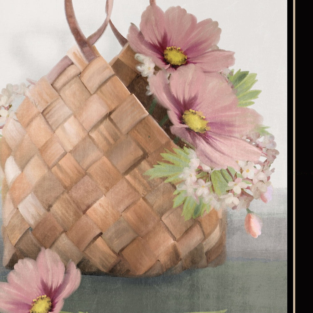 Farmhouse Daisy Basket 1 Black Framed Print Wall Art