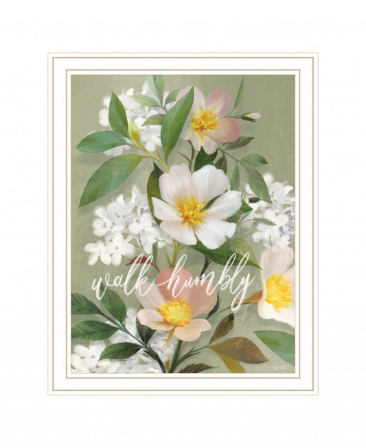 Walk Humbly Floral 2 White Framed Print Wall Art