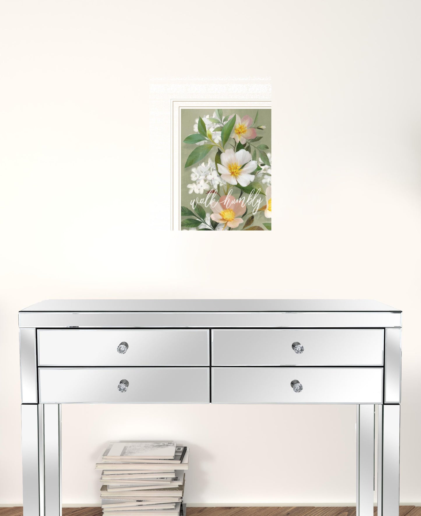 Walk Humbly Floral 2 White Framed Print Wall Art