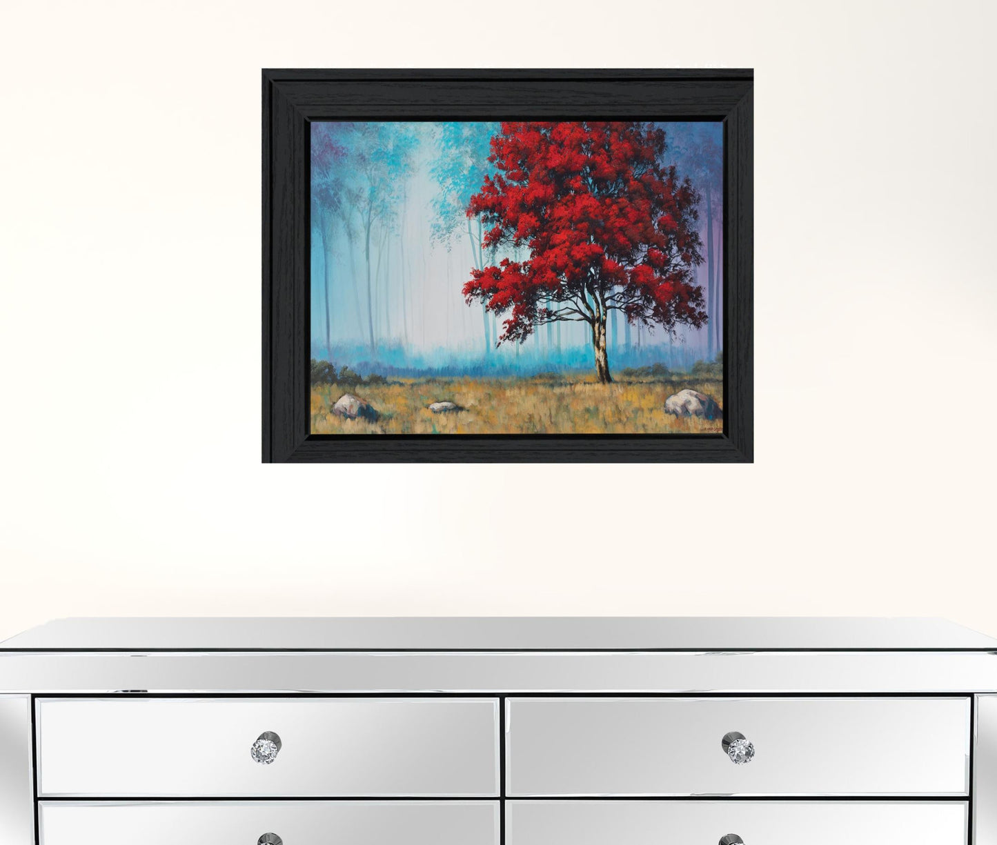 Red Tree 2 Black Framed Print Wall Art