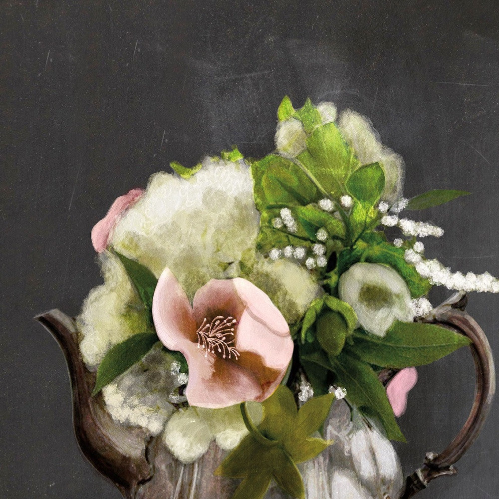 Vintage Floral Tea Pot 3 White Framed Print Wall Art