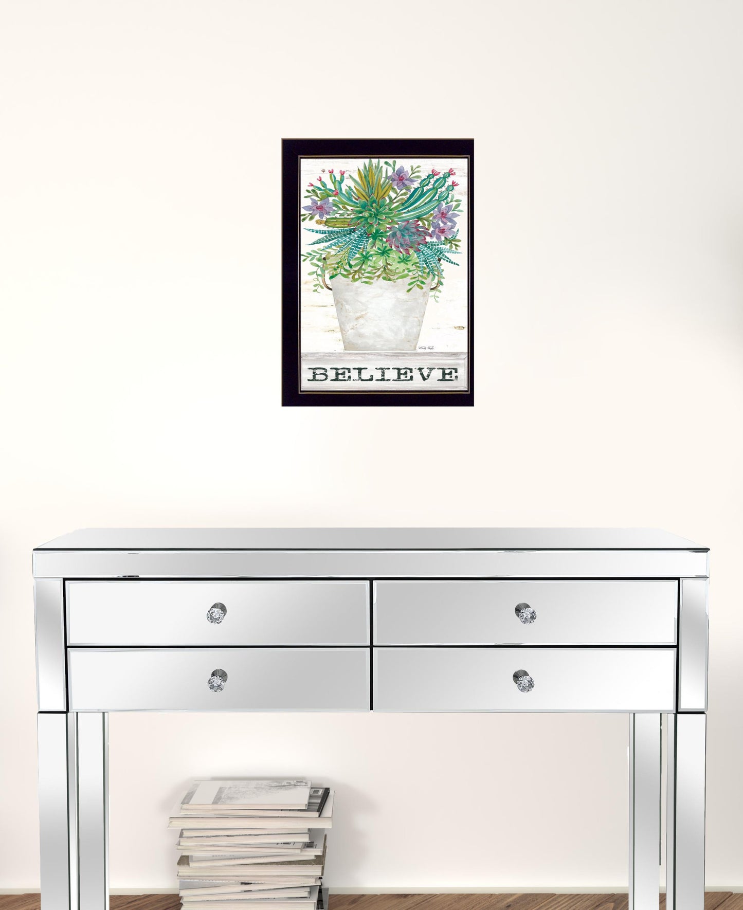 Believe Colorful Succulents Black Framed Print Wall Art