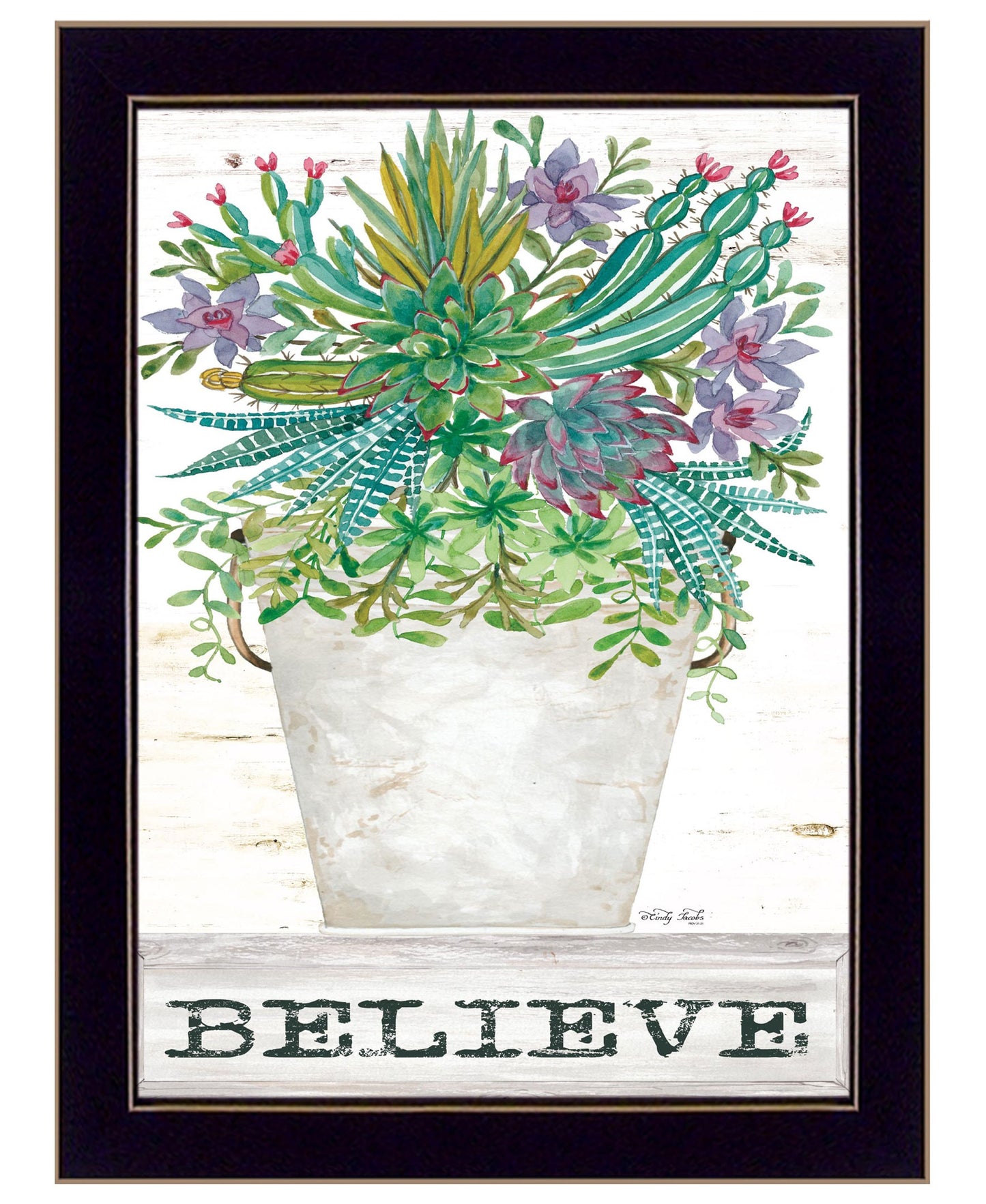 Believe Colorful Succulents Black Framed Print Wall Art