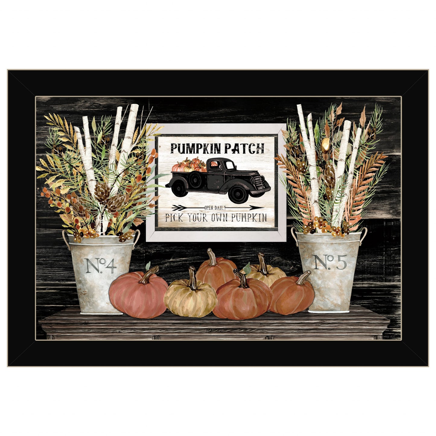 Rustic Pumpkin Patch Still Life 1 Black Framed Print Wall Art