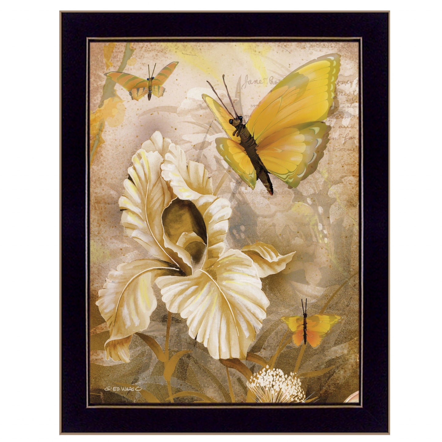 Flowers & Butterflies I 1 Black Framed Print Wall Art