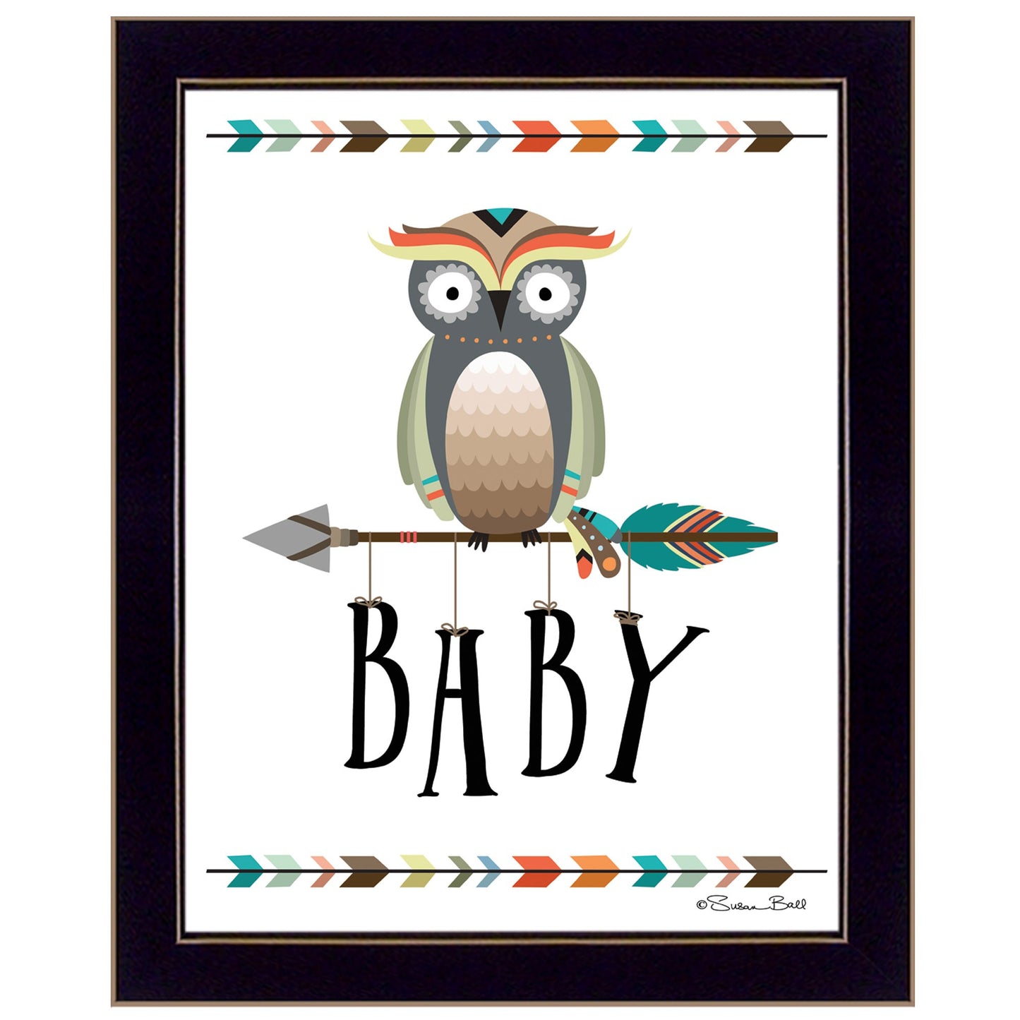 Owl Baby 1 Black Framed Print Wall Art