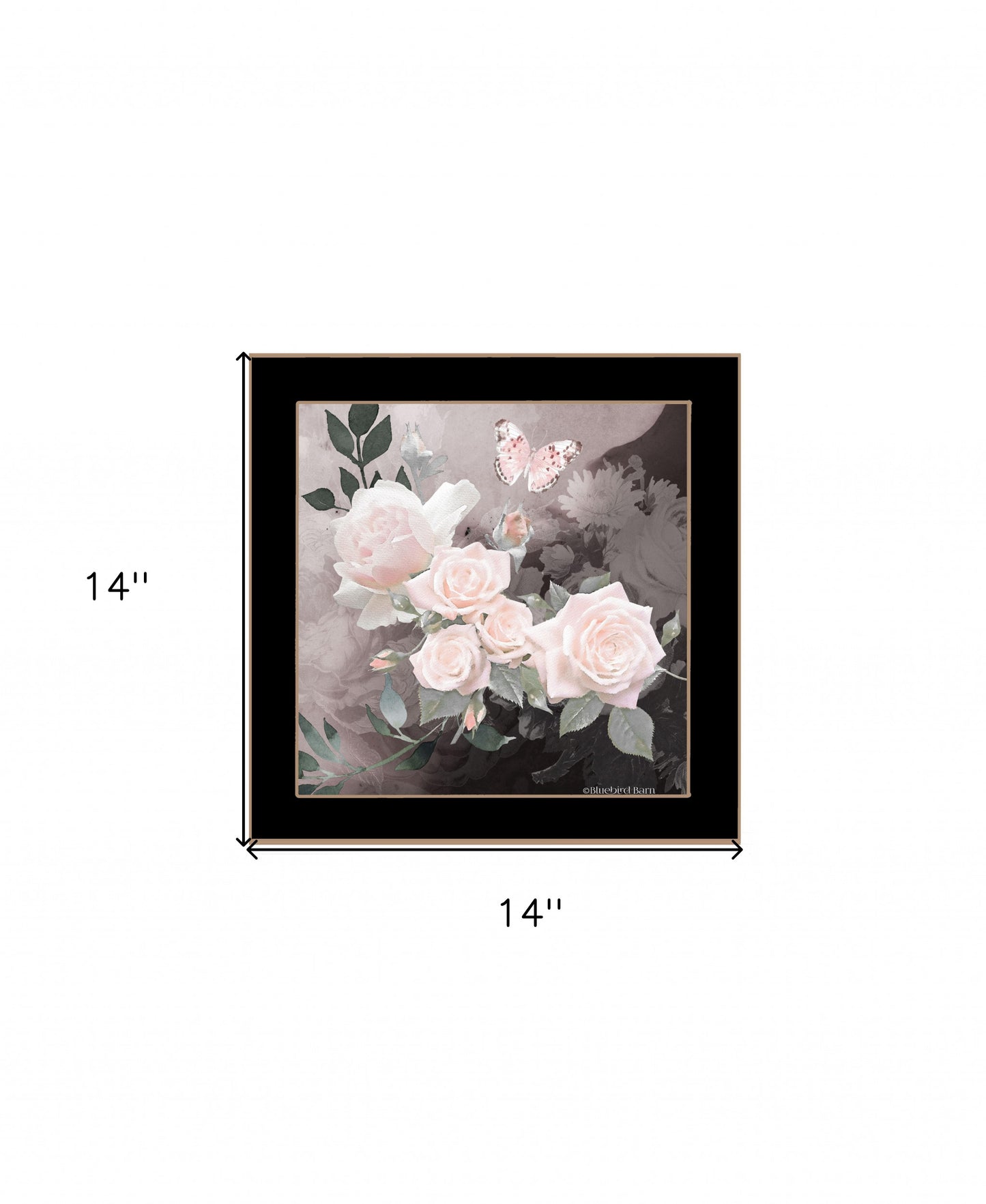 Pretty Pink Roses and Butterfly Black Framed Print Wall Art