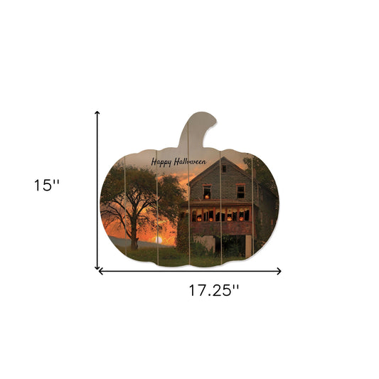 Happy Halloween Pumpkin Shaped Wood Print Wall Art