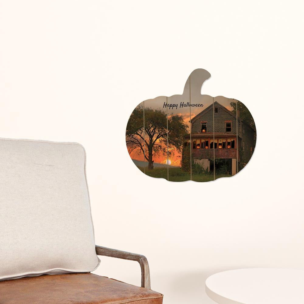 Happy Halloween Pumpkin Shaped Wood Print Wall Art