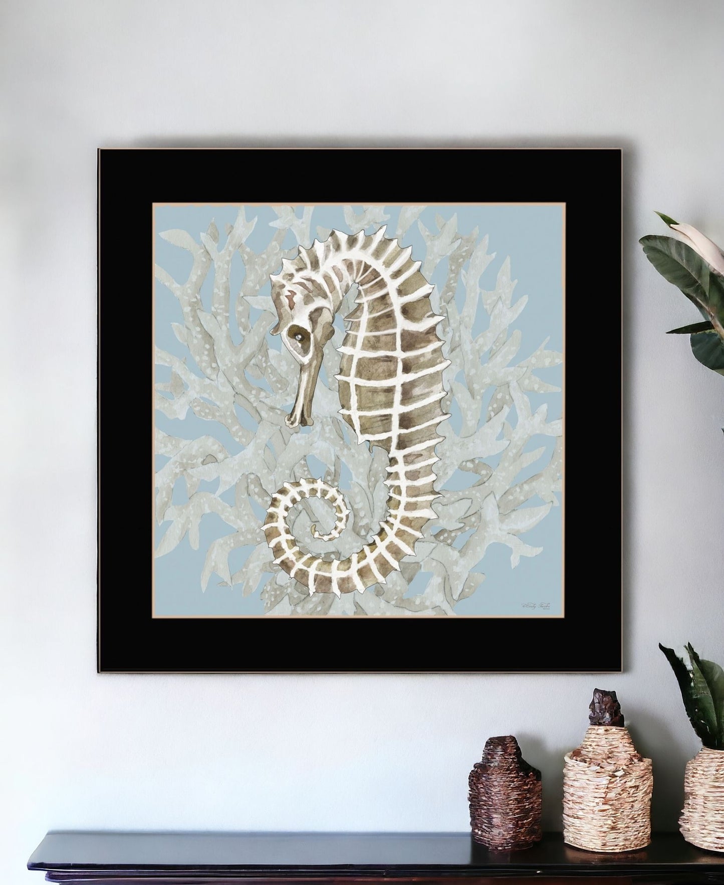 Coral Seahorse II 1 Black Framed Print Wall Art