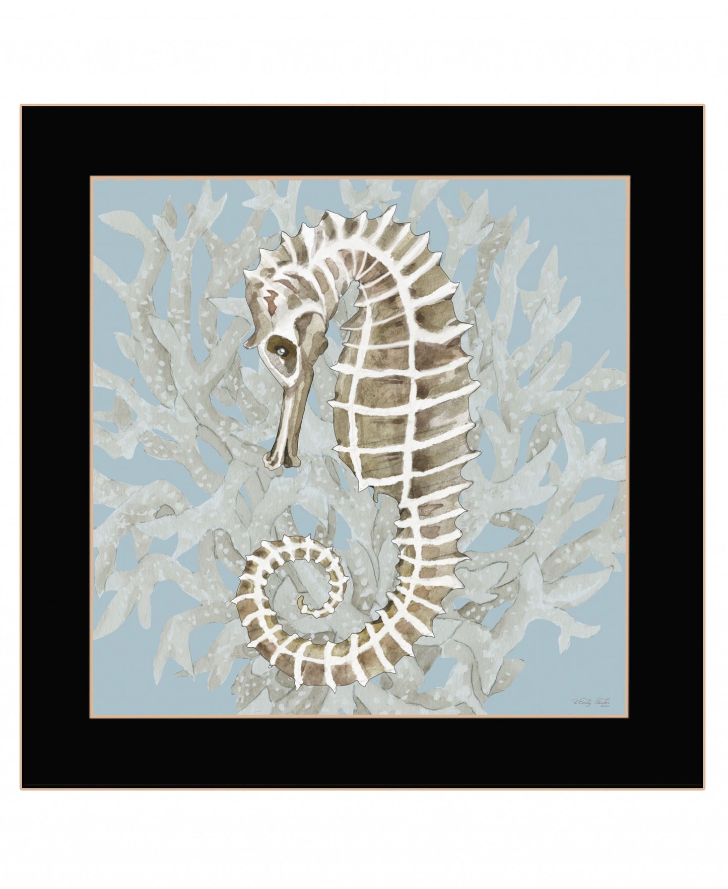 Coral Seahorse II 1 Black Framed Print Wall Art