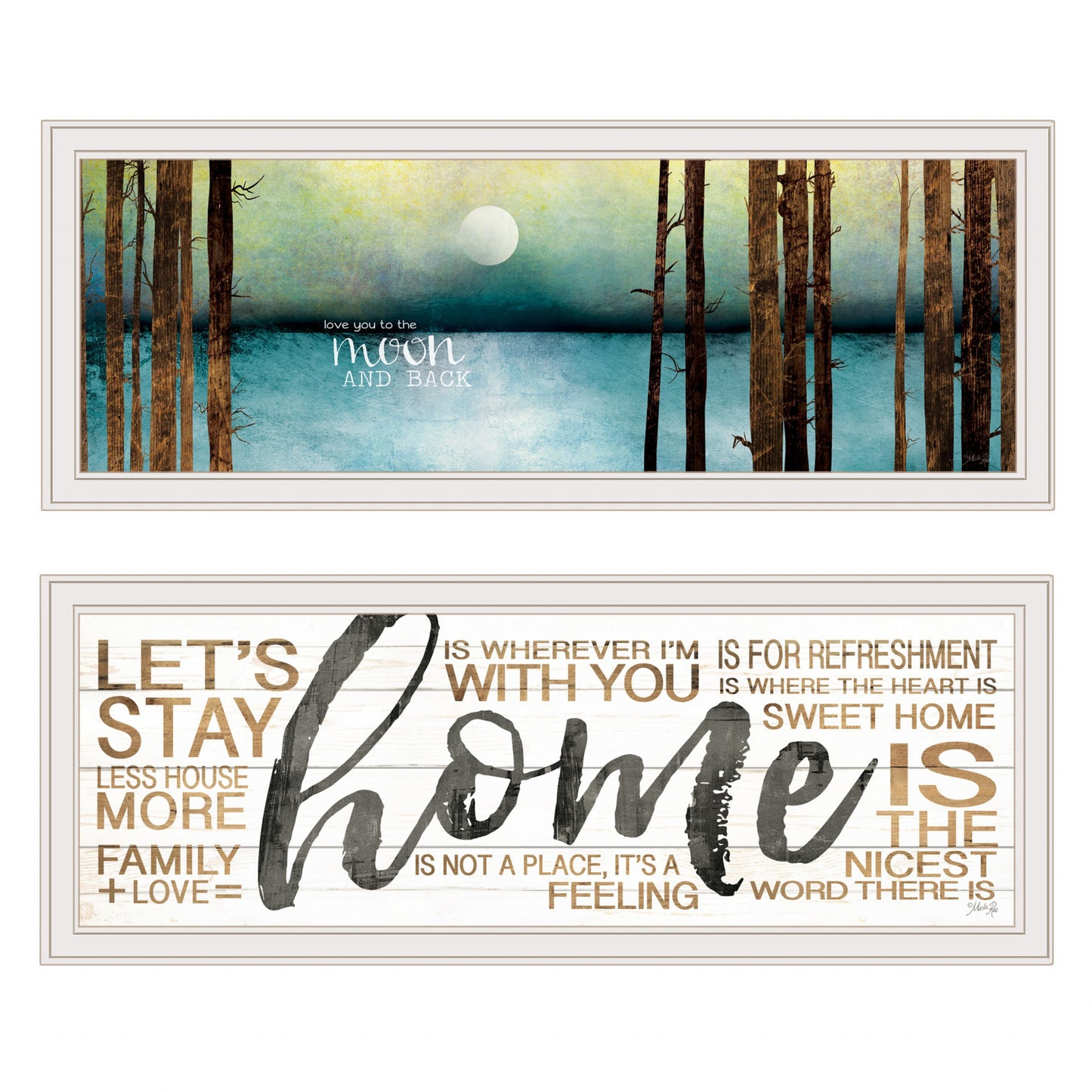 Set Of Two Love You to the Moon and Stay Home White Framed Print Wall Art