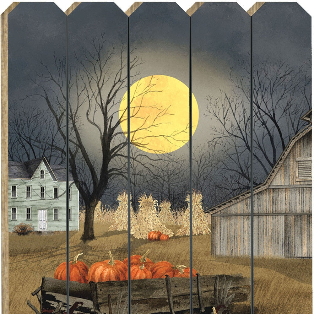 Harvest Moon Pumpkins Unframed Picket Fence Wall Art