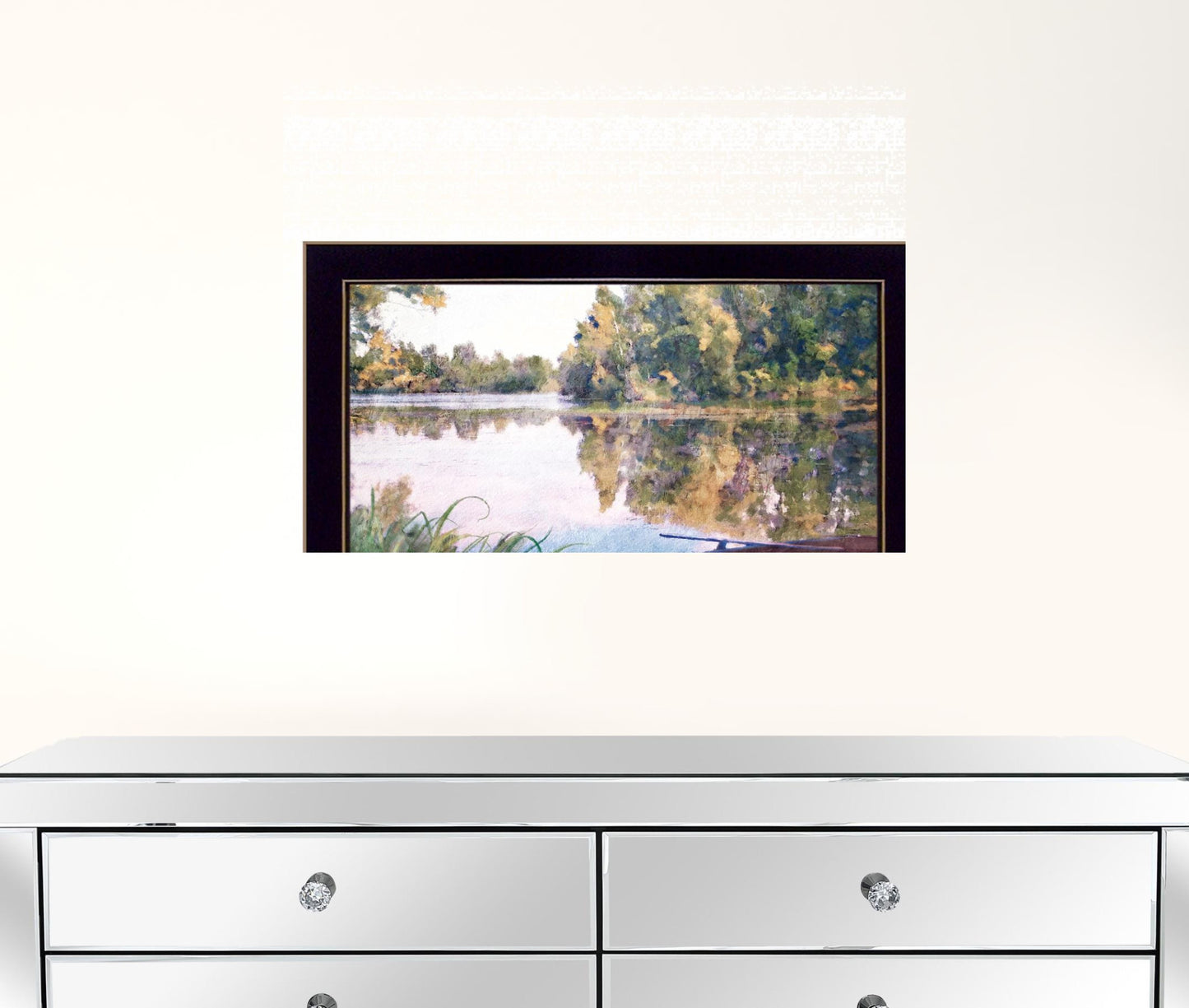 Rowboat Pond Landscape 1 Black Framed Print Wall Art