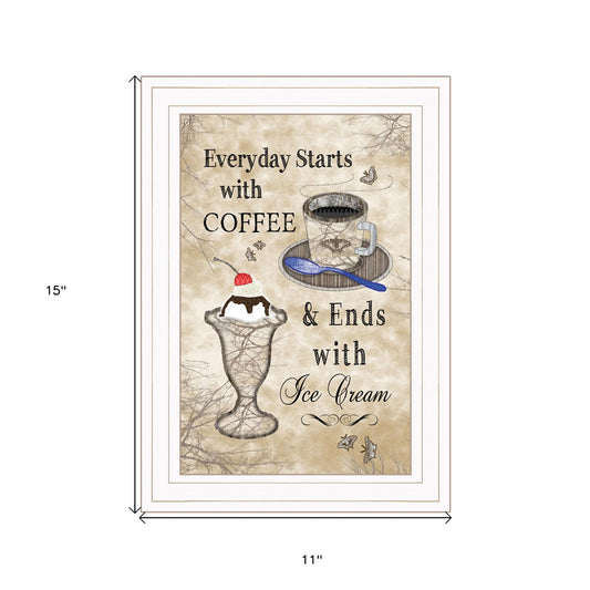 Everyday Starts With Coffee White Framed Print Wall Art