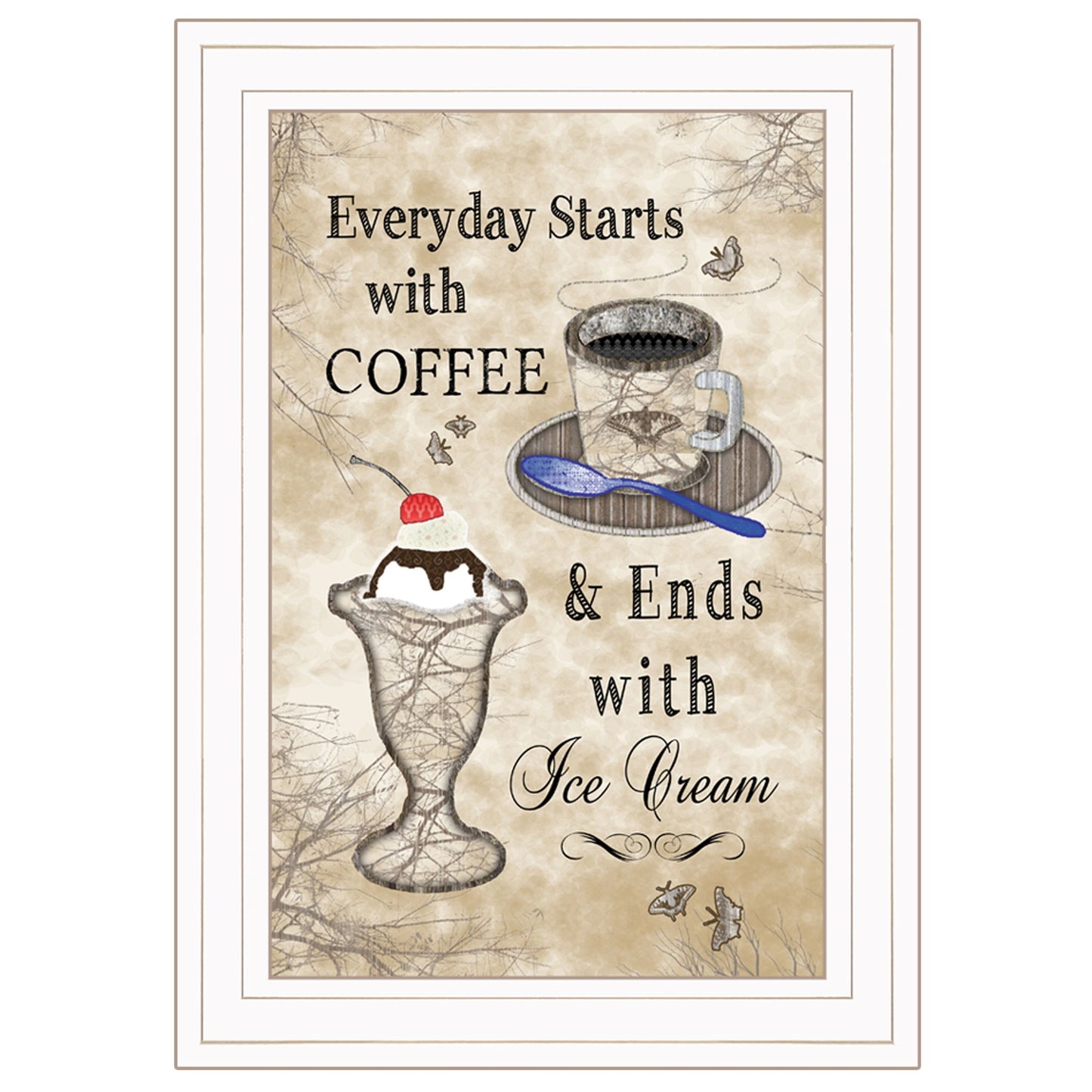 Everyday Starts With Coffee White Framed Print Wall Art