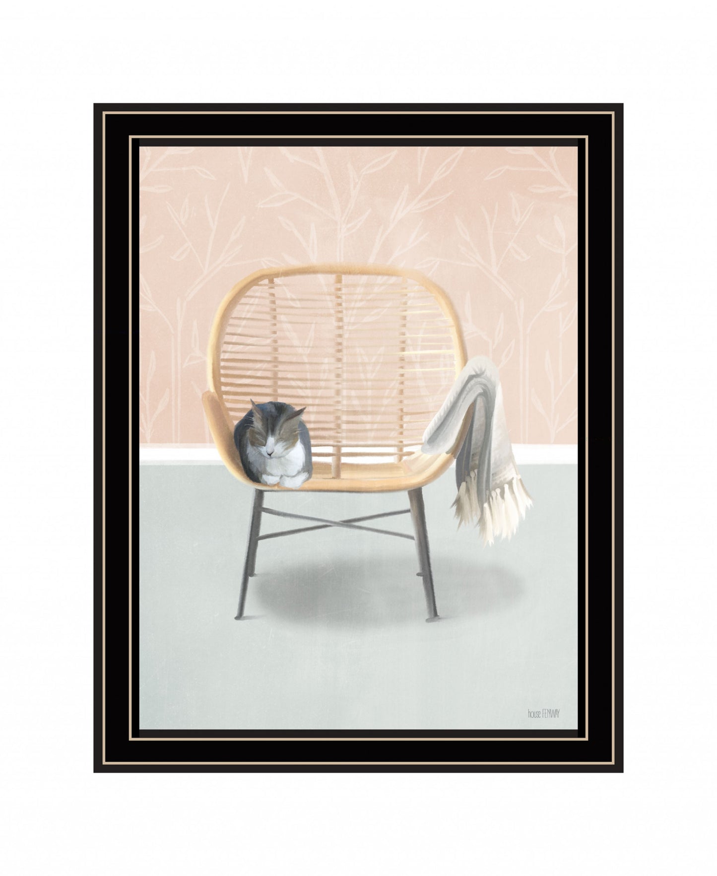 Happy Cat 1 Black Framed Print Wall Art